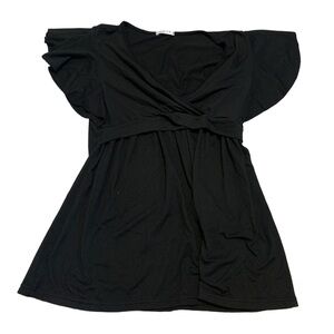 EKOUAER Black V-Neck Ruffle Sleeve Tunic Top Size S